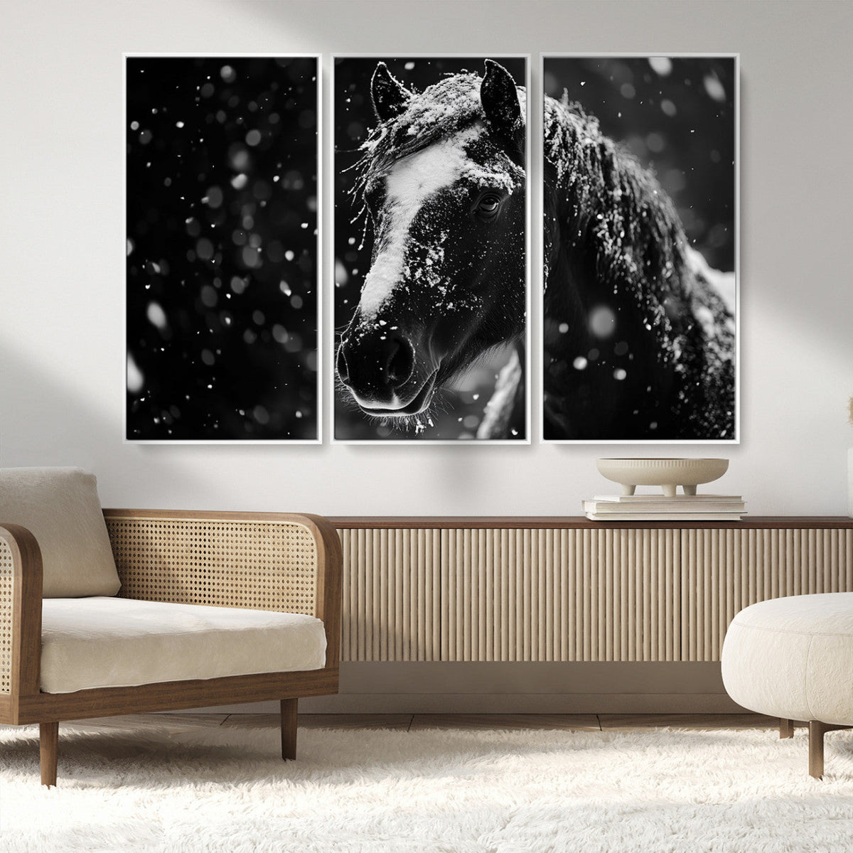Winter Horse Wall Art | Black and White Horse Print | Ready