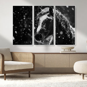 Winter Horse Wall Art | Black and White Horse Print | Ready