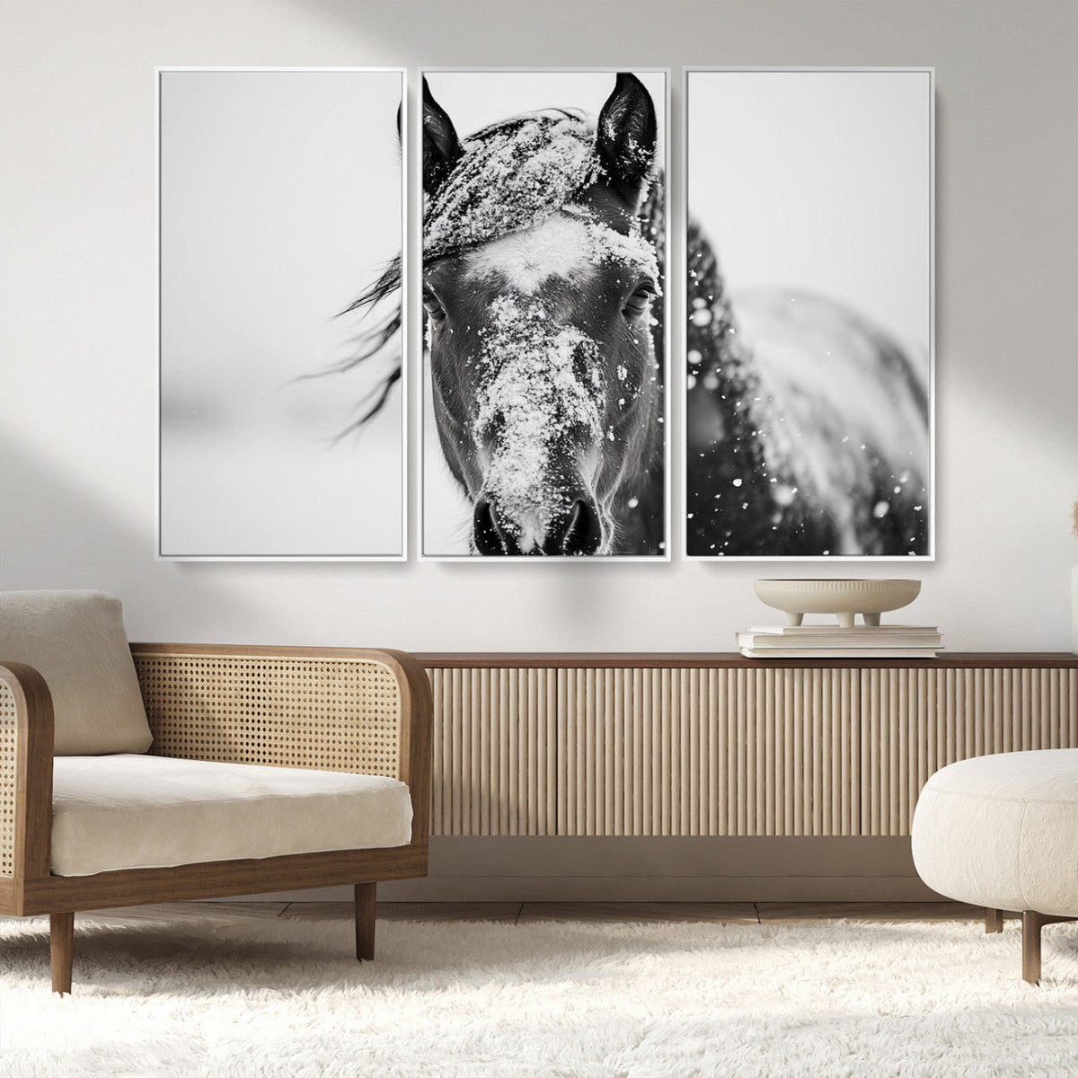 Western Wall Art | Black and White Winter Horse Wall Art |