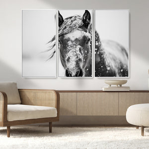 Western Wall Art | Black and White Winter Horse Wall Art |