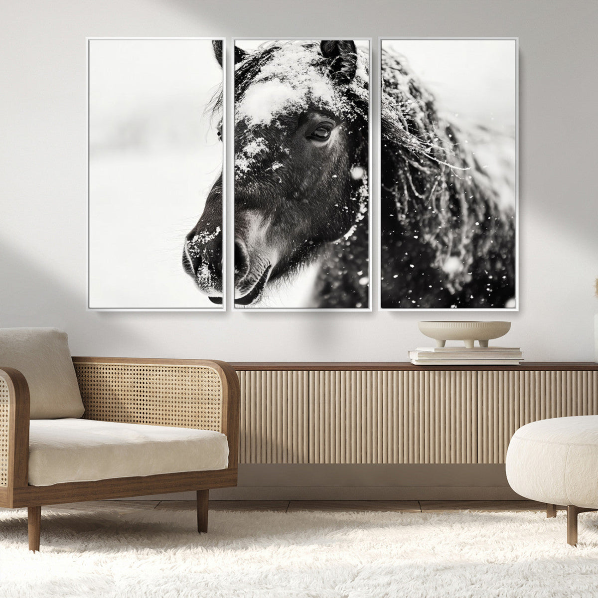 Framed Black and White Horse Wall Art | Ready to Hang and