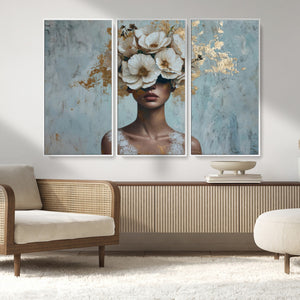 Golden Petal Wall Art - Petal Silhouette Woman Wall Art