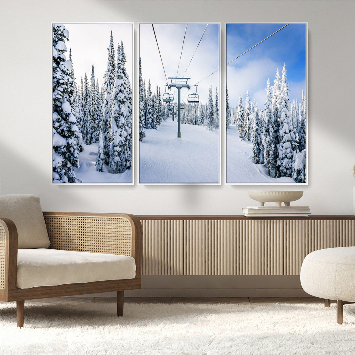 Winter Ski Lift Wall Art Print - Landscape Wall Art | Snowy
