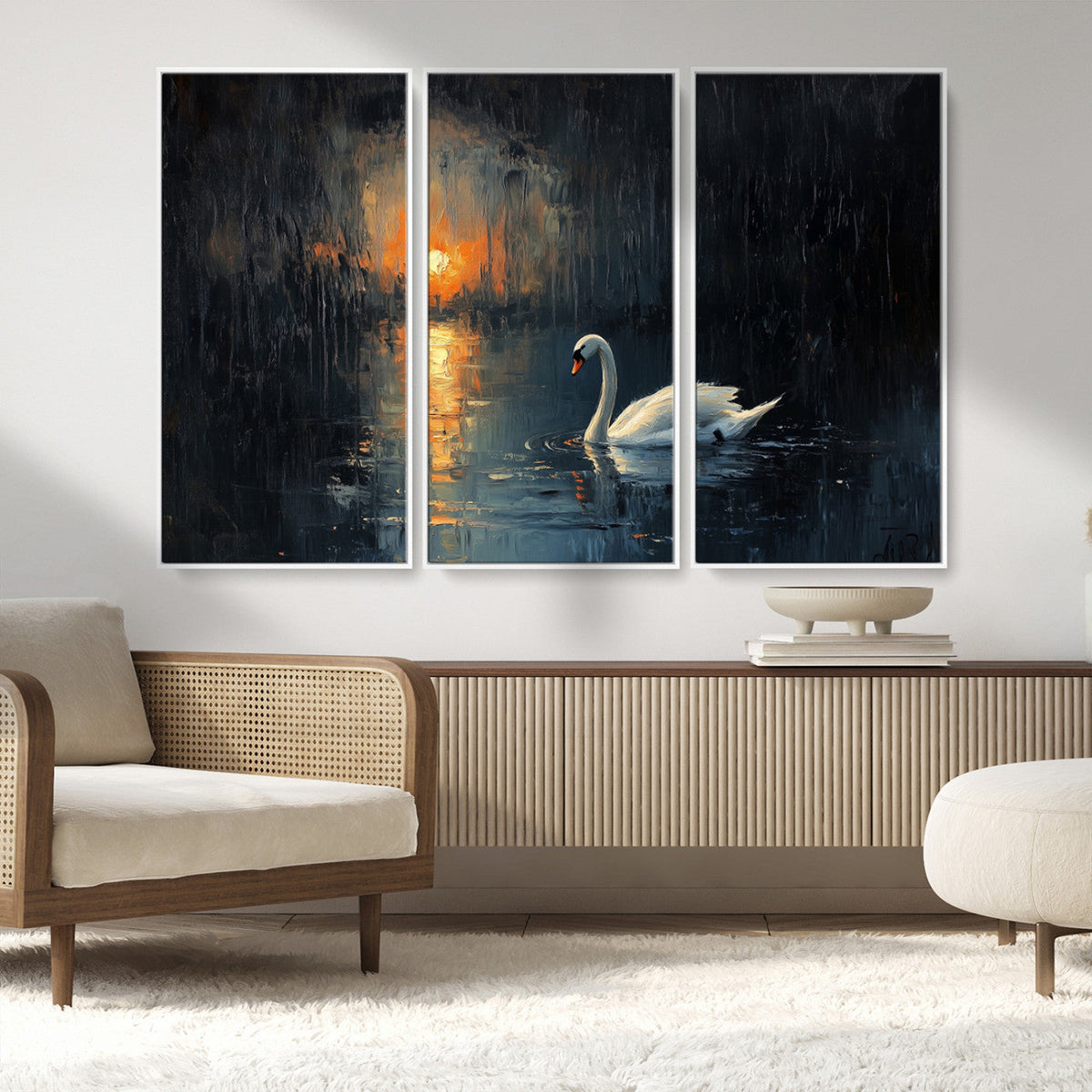 Abstract Swan on Water Wall Art Canvas Print - Elegant