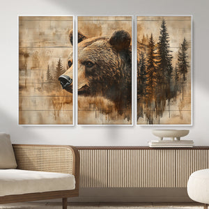 Rustic Grizzly Bear Wall Art, Abstract Grizzly 399 Bear Wall