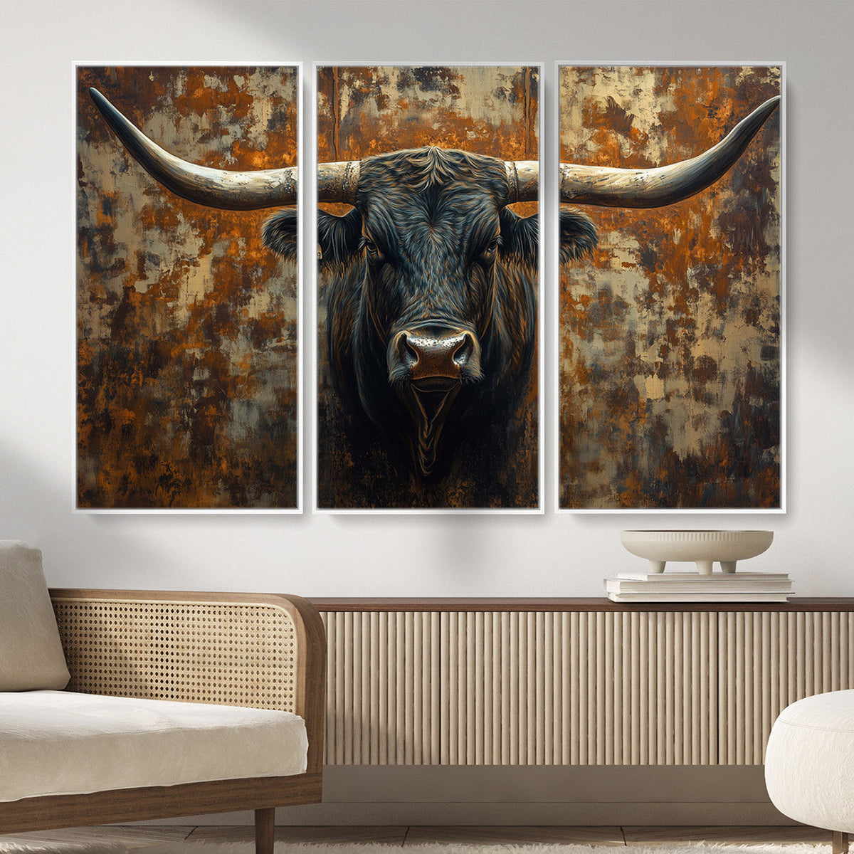 Longhorn Texas Cow Bull Wall Art | Rustic Farmhouse Canvas