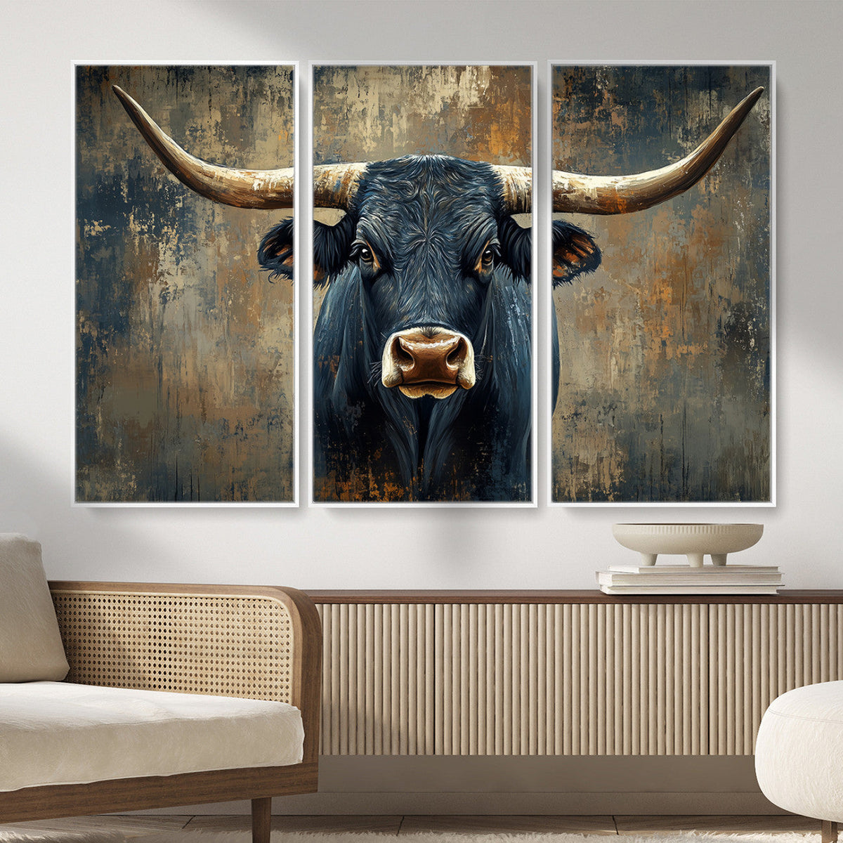 Texas Western Wall Art Canvas Print - Abstract Cow Longhorn