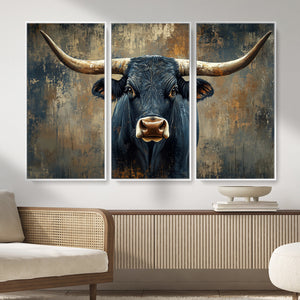 Texas Western Wall Art Canvas Print - Abstract Cow Longhorn