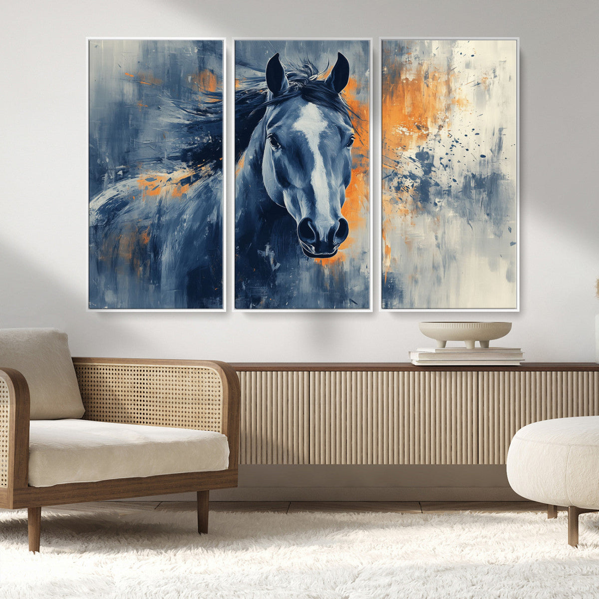 Abstract Blue Horse Wall Art Print Canvas | Horse Wall Art