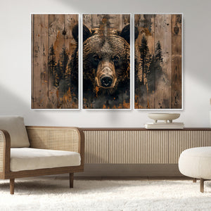 Rustic Grizzly 399 Wall Art | Triptych Canvas Print | Rustic