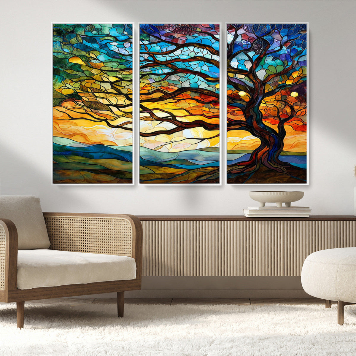 Vibrant Mosaic Tree of Life Wall Art | Stained Glass Style