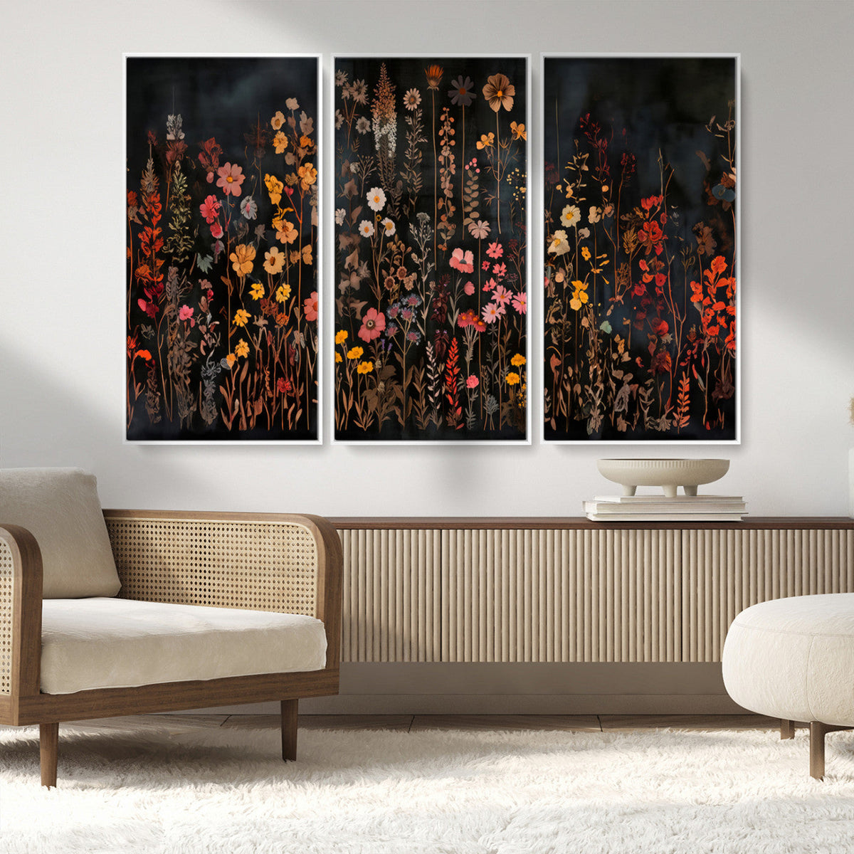 Large Floral Painting Print Illustration Flowers Canvas Wall