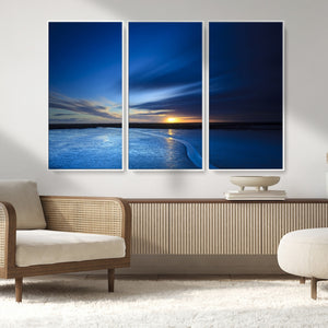 Blue Sunset Ocean Canvas Wall Art Print – Serene Coastal
