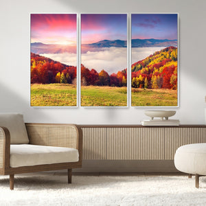 Autumn Mountain Foggy Landscape Wall Art Canvas Print |
