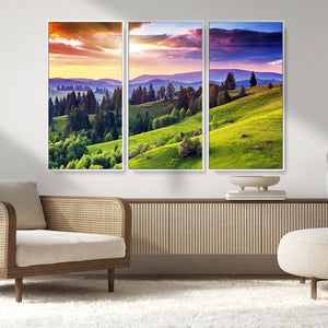 Green Hills and Sunset Wall Art Print - Scenic Landscape