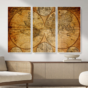 Vintage World Map Canvas Print – Antique Push Pin Travel