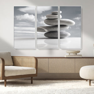Still Life Black and White Zen Stones Wall Art Canvas,