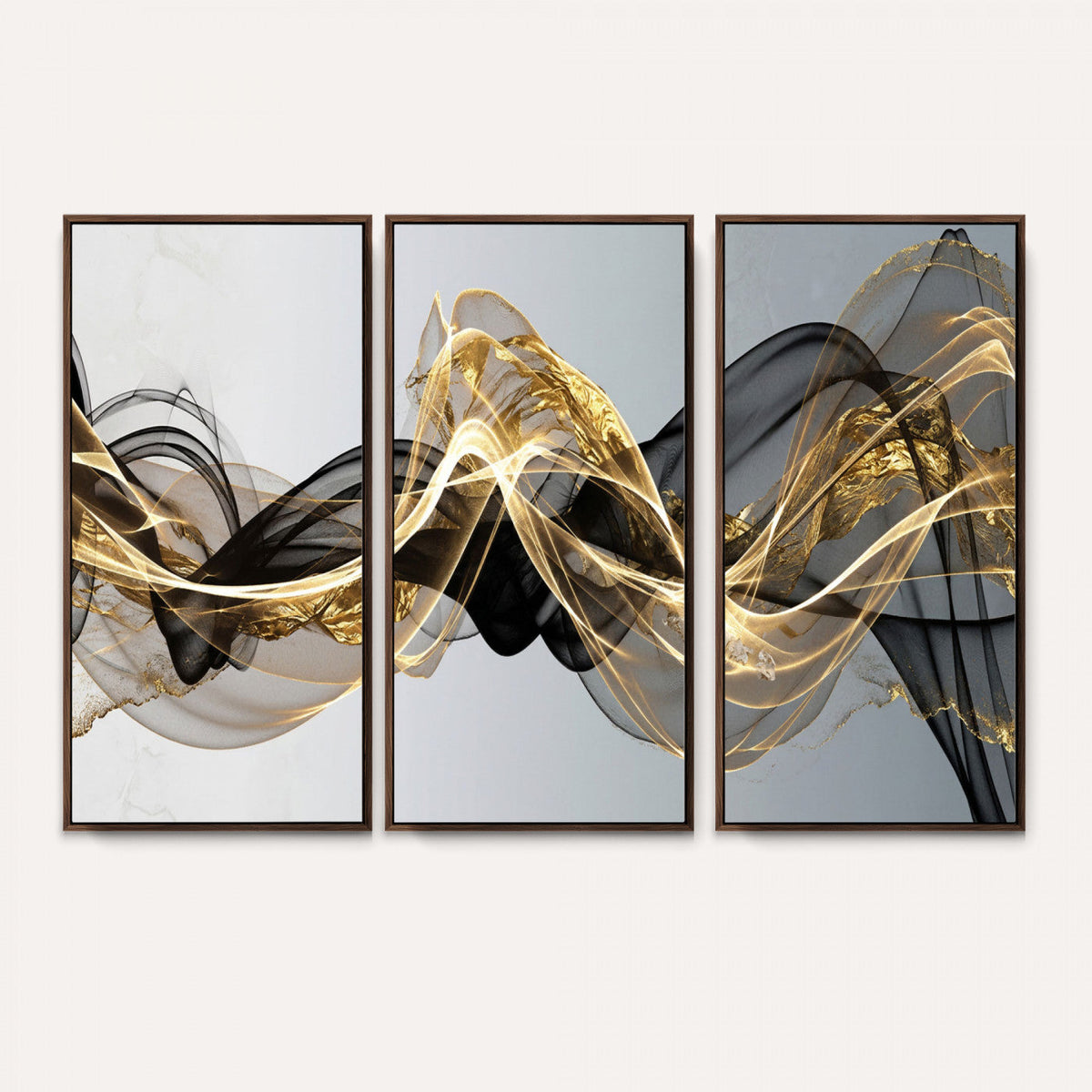 Black and Gold Abstract Wall Art, Modern Wave Canvas Print, Elegant Flowing Smoke Art, Luxury Living Room Decor