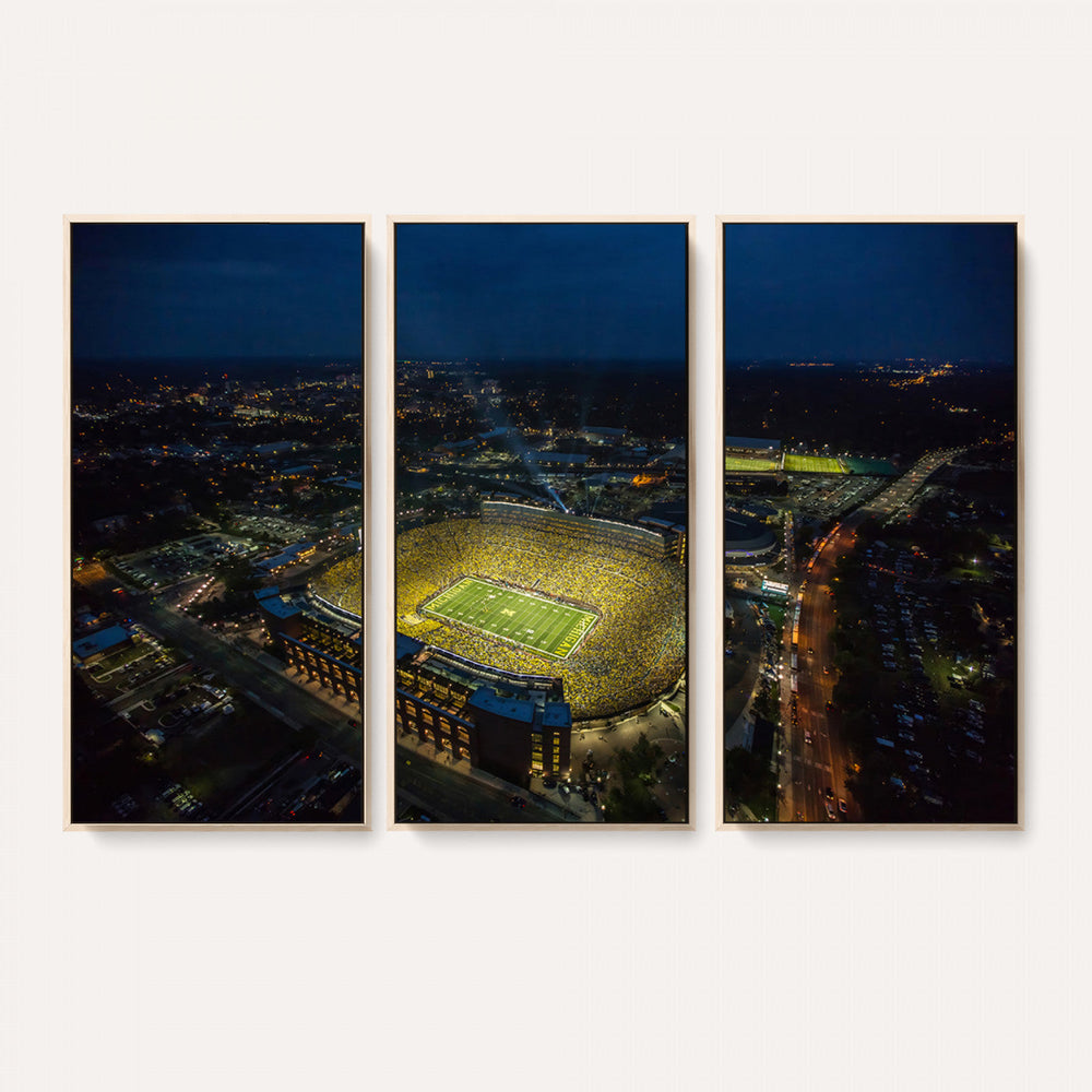 Michigan Stadium Night Game Wall Art – Sports Arena Aerial
