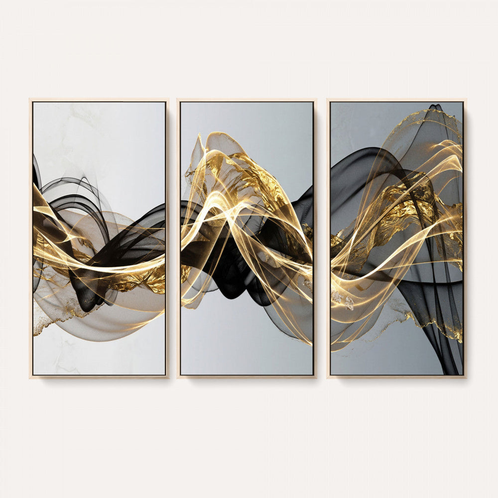 Black and Gold Abstract Wall Art, Modern Wave Canvas Print, Elegant Flowing Smoke Art, Luxury Living Room Decor