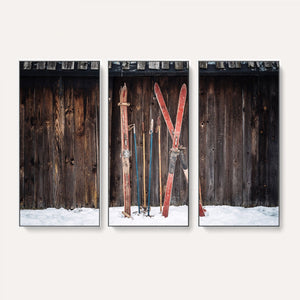 Vintage Ski Gear Canvas Print, Vintage Ski Gear Against