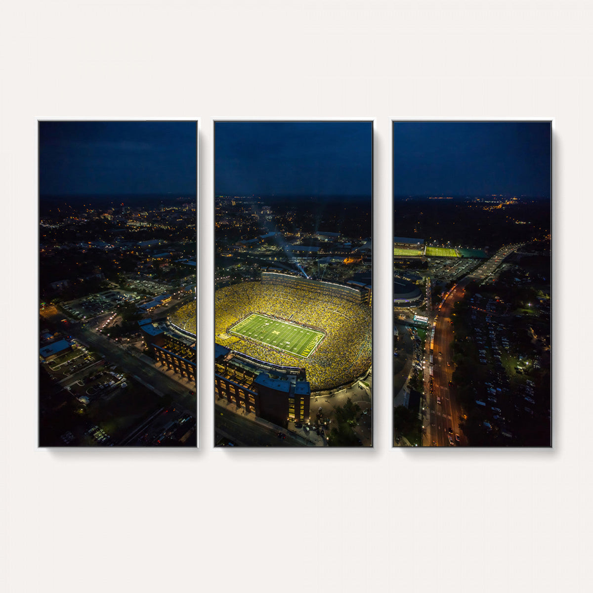 Michigan Stadium Night Game Wall Art – Sports Arena Aerial