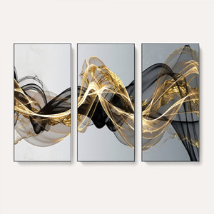 Black and Gold Abstract Wall Art, Modern Wave Canvas Print, Elegant Flowing Smoke Art, Luxury Living Room Decor