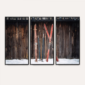 Vintage Ski Gear Canvas Print, Vintage Ski Gear Against