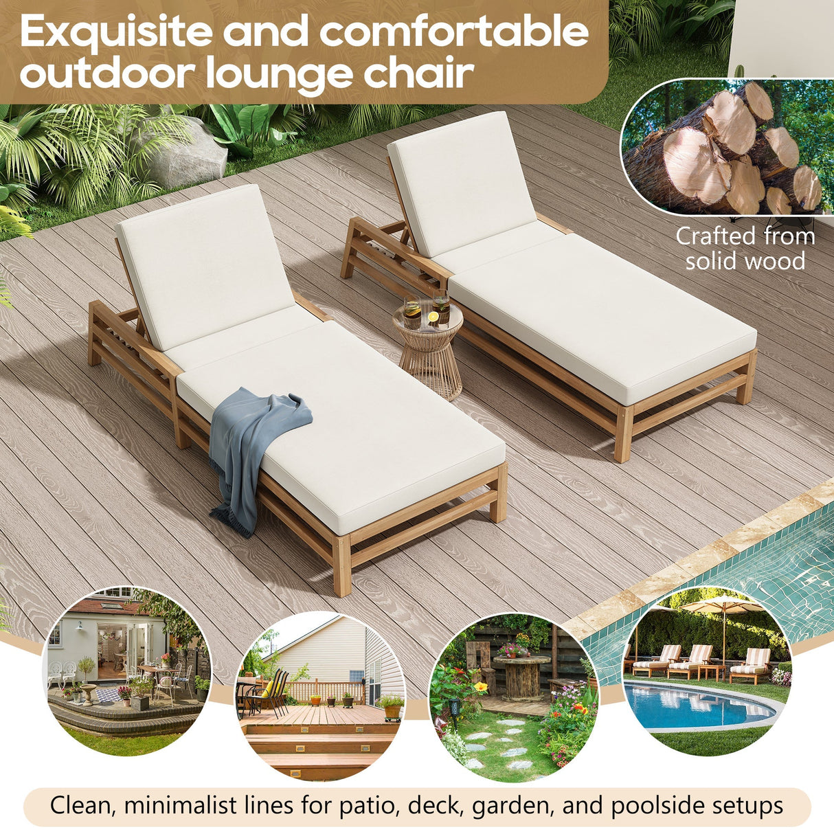 TREXM 5-Position Adjustable Outdoor Chaise Lounge Set of 2