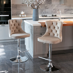 Swivel Barstools Adjusatble Seat Height From 25-33", Modern Upholstered Base Bar Stools With Backs Comfortable Tufted For Home Pub And Kitchen Island (Set of 2)