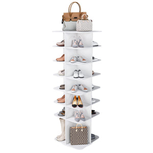 7 Tier Square Rotating Shoe Rack Tower with 360° Spinning Organizer - White