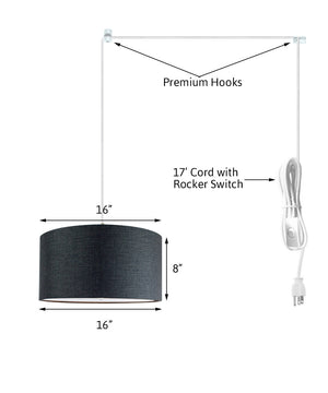 16"W 2 Light Swag Plug-In Pendant  Granite Gray with Diffuser White Cord