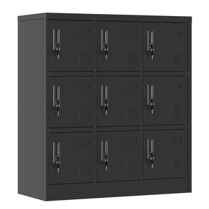 9 Door Employee Storage Locker With Card Slot, Lockers For Office, Gym, School, And Home - Black