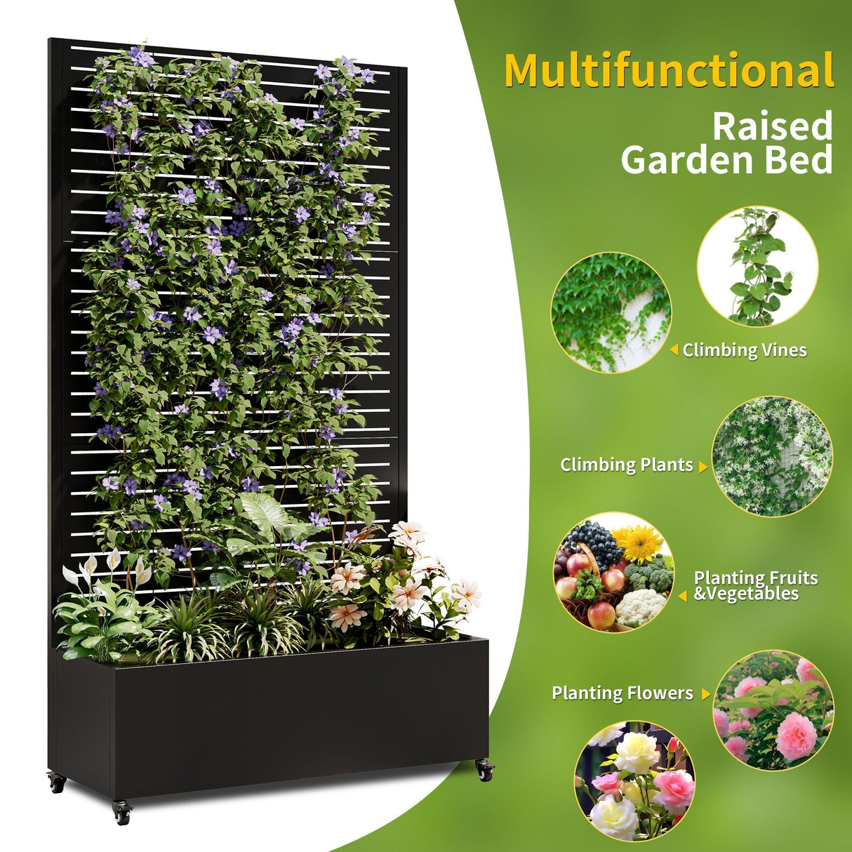 Metal Planter Box with Trellis, 73" x 35" x 16" Raised Garden Bed