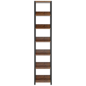 Tall 6 Tier Corner Shelf, Narrow Bookshelf Storage Rack, Rustic Brown