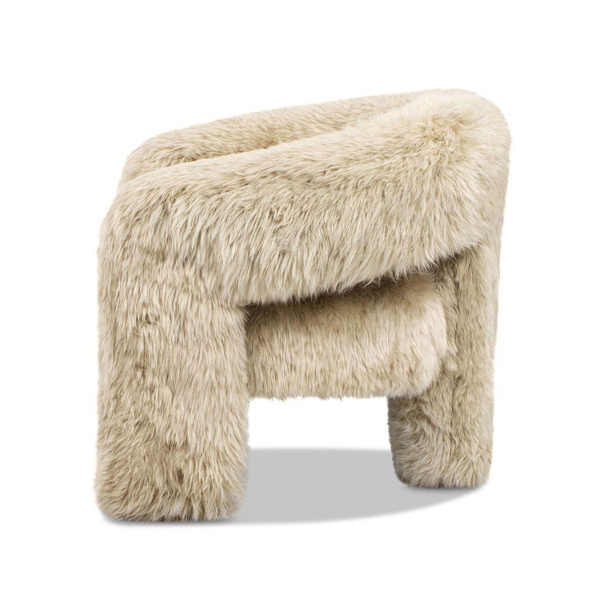 Genuine Sheepskin Fur Split Barrel Back Accent Chair with Sculptural Base - Natural Blonde
