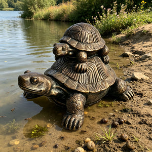 Vintage Bronze Stacked Turtle Statue