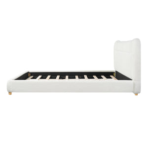 Minimalist Curved Headboard Teddy Bear Plush Bed, Queen