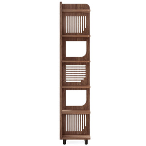 6 Tier Narrow Corner Bookshelf Storage For Living Room - Brown