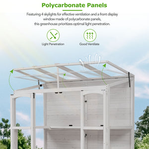 TOPMAX 78-inch Wooden Walk-in Greenhouse with 4 Skylights and Folding Shelves