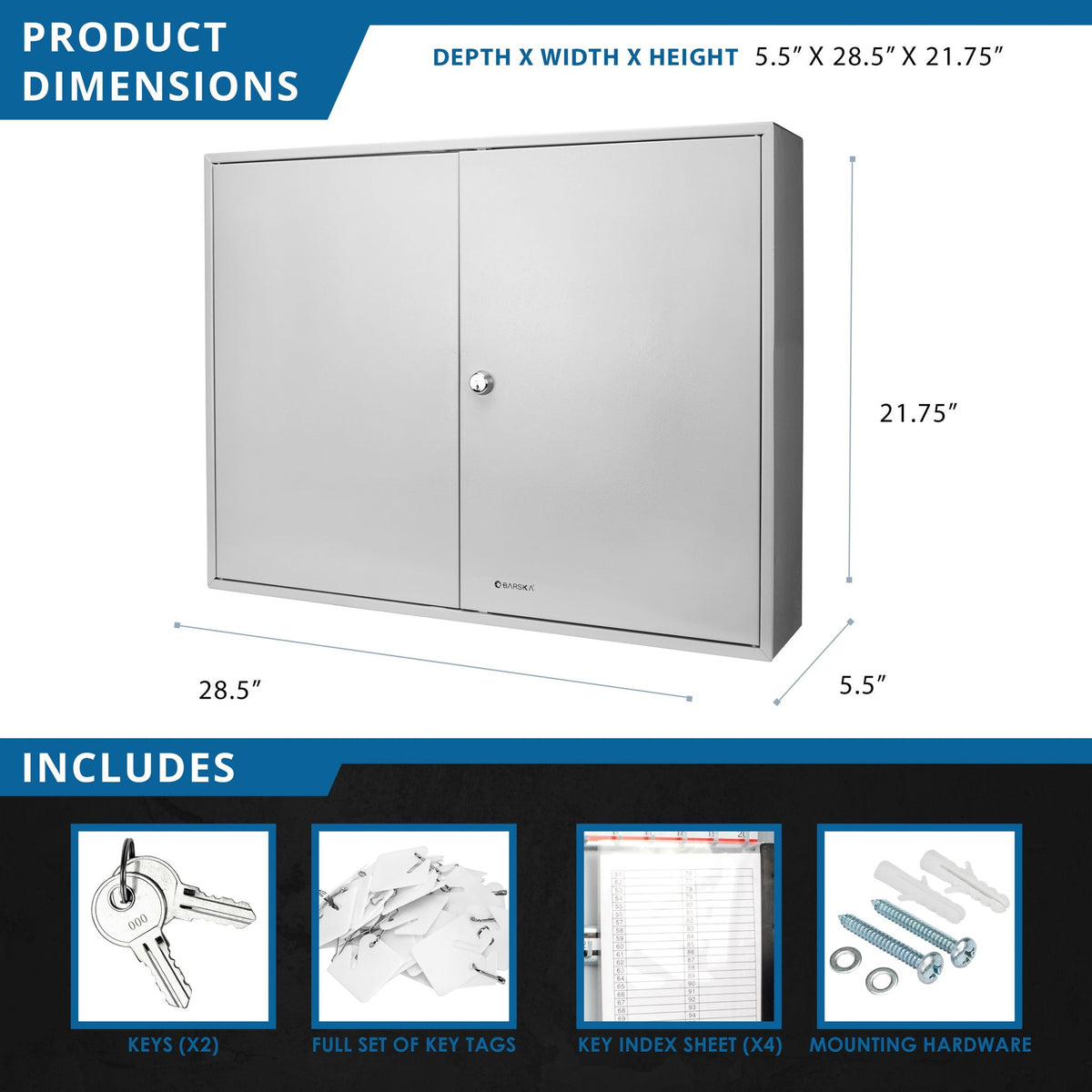 Adjustable Key Cabinet with Lock - Multiple Sizes, Gray or Black