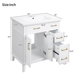 Modern Bathroom Vanity With Ceramic Sink, Soft Close Storage Cabinet