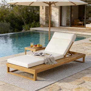 Teak Finish Acacia Wood Chaise Lounge with 4-Inch Cushion