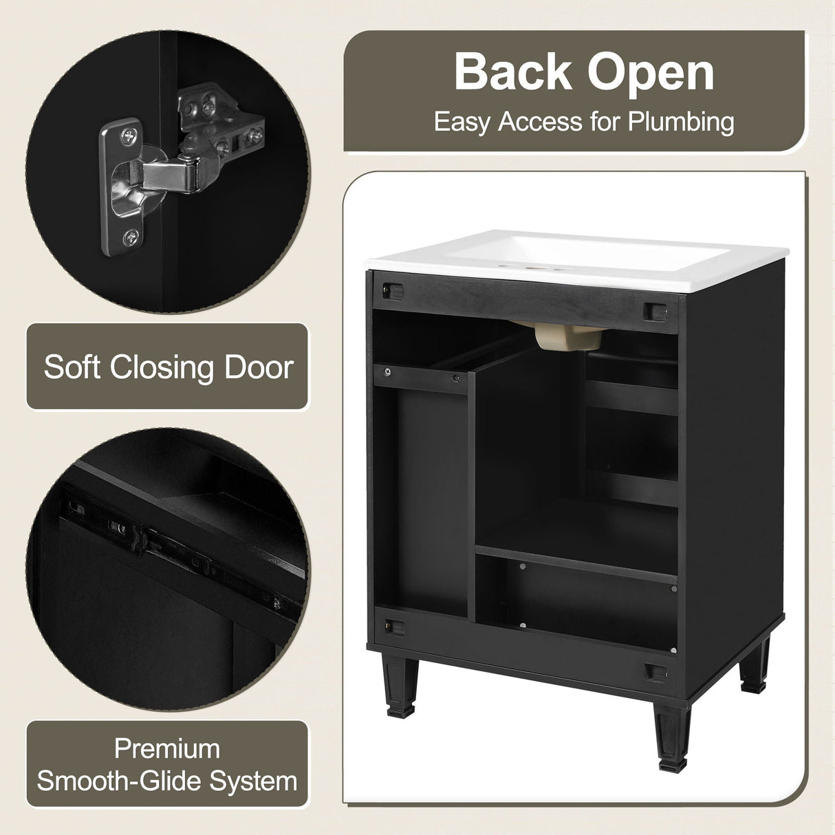 Bathroom Vanity With Sink, Deep Drawer, Door Shelf, 2 Tier Basket