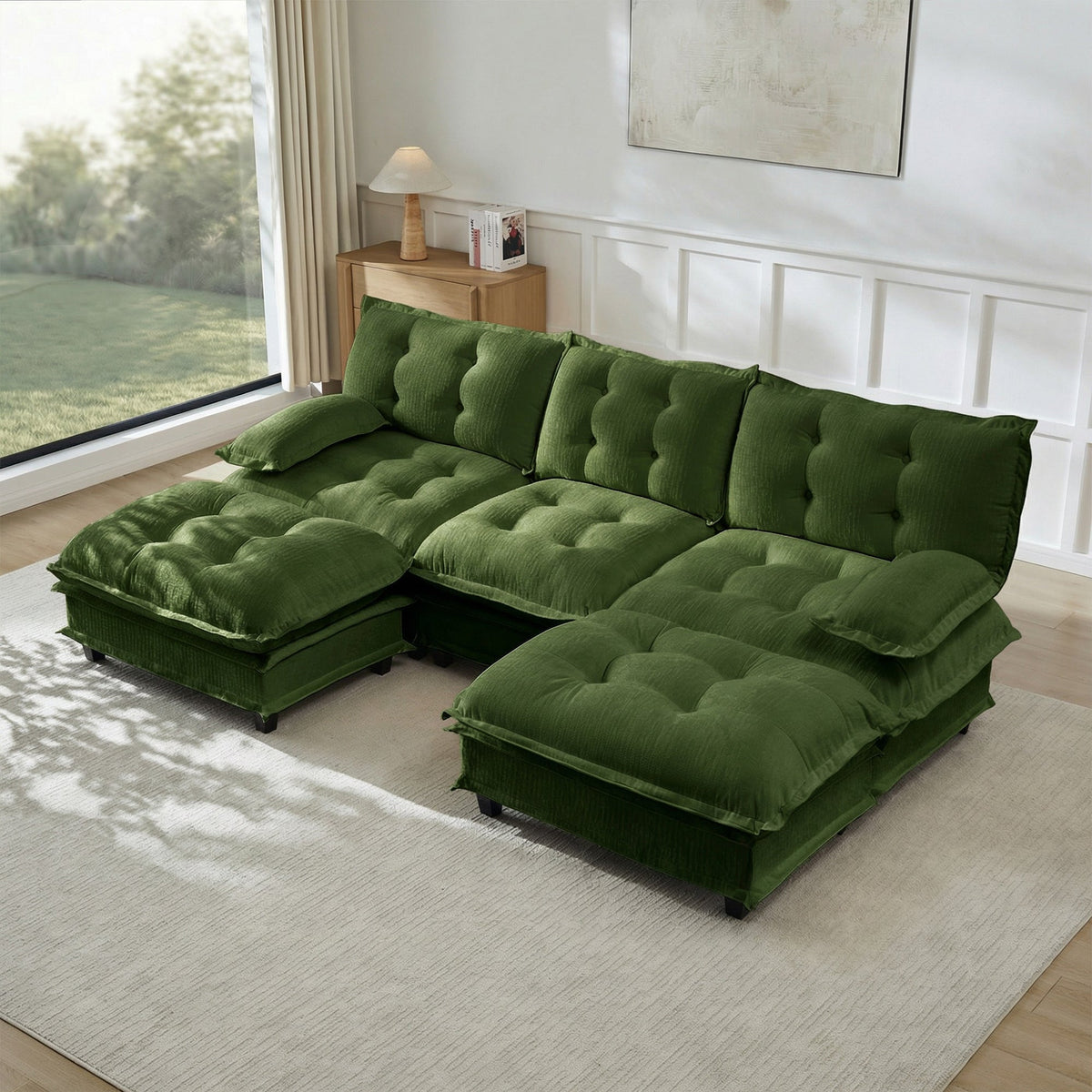107" U Shaped Modern Sofa Modular Sectional Cloud Couch with Ottomans