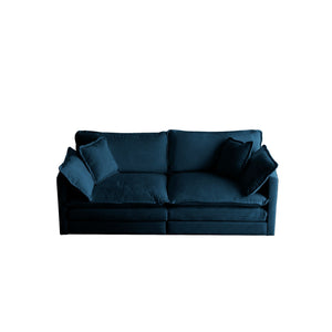 Modern Fabric Loveseat Sofa Couch for Living Room, Upholstered Large Size Deep Seat 2-Seat Sofa with 4 Pillows, Blue
