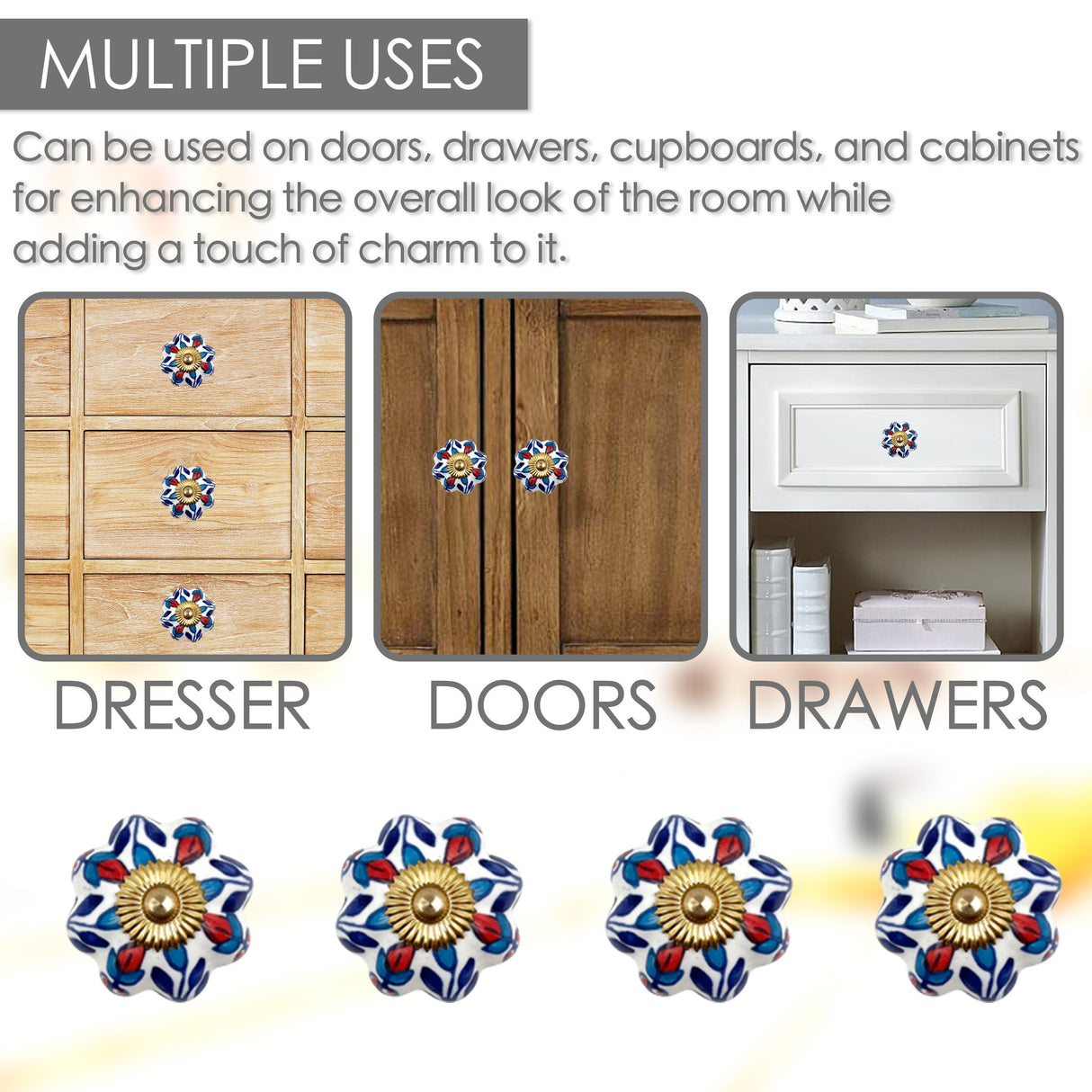 Ceramic floral scallop cabinet knobs 6 pack knobs for cabinets and drawers, closet door knobs, drawer pulls and knobs with mounting screws