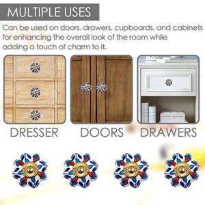 Ceramic floral scallop cabinet knobs 6 pack knobs for cabinets and drawers, closet door knobs, drawer pulls and knobs with mounting screws