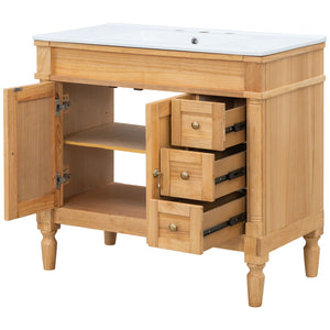 Modern Bathroom Vanity With Ceramic Sink, Soft Close Doors, Adjustable Shelves