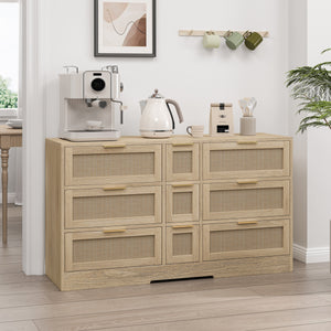 Natural Rattan Locker with 9 Drawers and Metal Handles